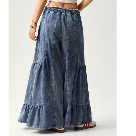 Medium Wash Stretchy Waist Cotton Wide leg Denim Pants - Picture 4 of 8